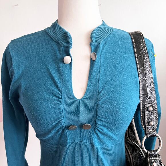 Vintage Y2K Blue Babydoll Top 2000s Coquette Fairycore Indie Sleaze Medium - Picture 2 of 7